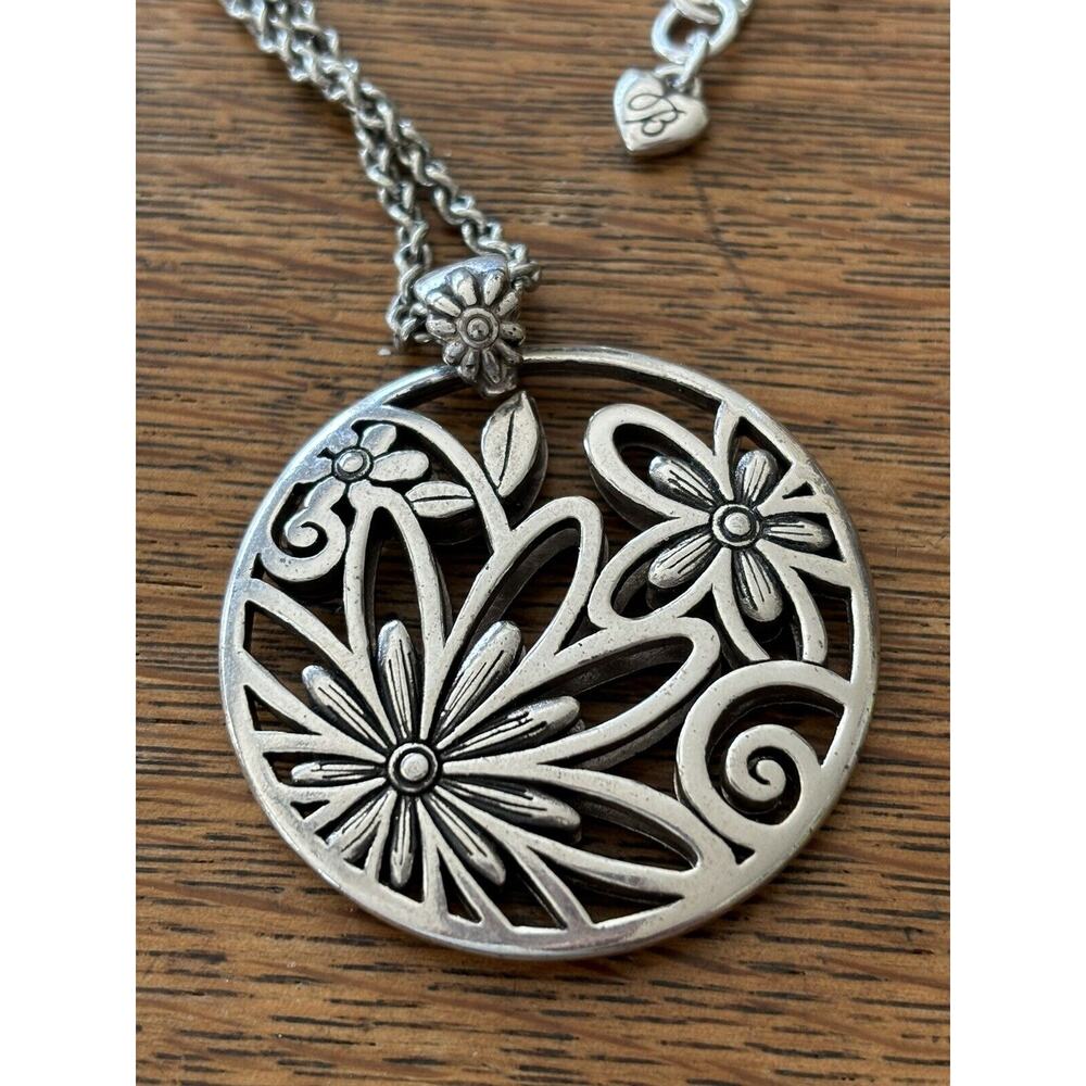 Brighton Reversible Flower Pendant Necklace Crystals Vintage - Picture 3 of 6